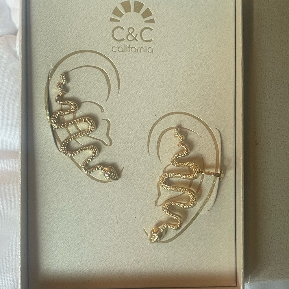 Gold Snake Earrings Climber Style Earrings NWT in box